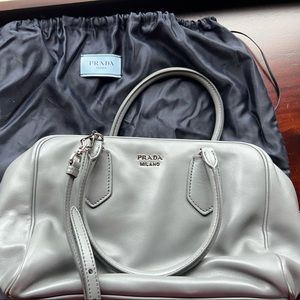 Prada Gray Leather Bauletto Purse Chartreuse Yellow Interior